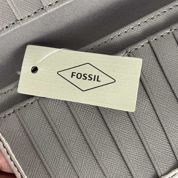 Fossil Madison Clutch Wallet Grey/White Dandelion Pattern NWT - Picture 8 of 8